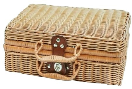 YILWPV Picknickkorb Picknick-Korb, handgefertigt, Korbgeflecht, Picknick-Aufbewahrungskorb, for Reisen, Camping, Lebensmittel, Snack-Behälter, Picknick-Korb FüR Familien, Camping(L-33x26x16cm)