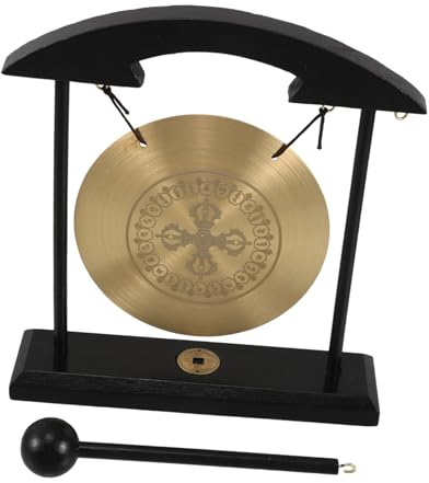 Ipetboom Messing Feng Shui Tischgong mit Ständer Vajra Kupfer Gong als Asiatische Wohnraumdekoration Traditionelles Glücksbringer Ornament mit Beruhigendem Klang für Home Office und