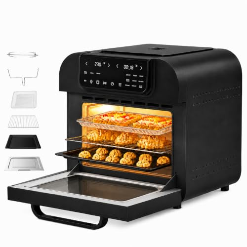 Myssdaw 16L Large Air Fryer Oven with Rotisserie, 12 in 1 Countertop Oven | 1500w countertop airfryer oven with 360° hotair circulation, 30-230°C temperature range, suitable for roasting, baking