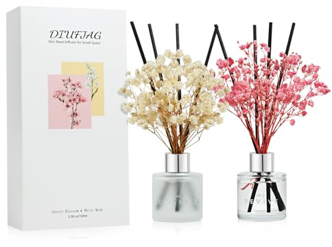 DIUFJAG Kirschblüte & Weißer Moschus Duftdiffuser 2x50ml mit 16 Duftstäbchen, Raumduft für Schlafzimmer Bad Büro Deko