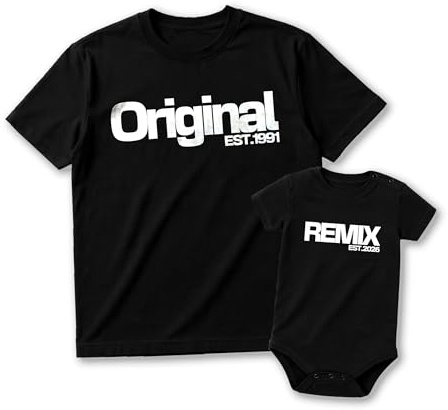 The Original The Remix Vater Sohn Partnerlook Mama Tochter Outfit Set Papa Geschenk Idee Baby Weihnachten T-Shirt mit Babybody Bedruckt Personalisiert