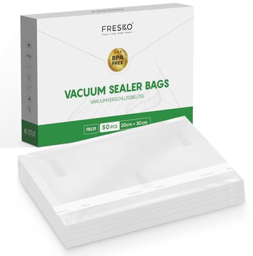 FRESKO Bolsas de Vacío 50 Bolsas 20 x 30 cm | Bolsa de Vacío Gofradas para Conservación y Cocción Sous Vide & Boilabl, Aptas para Todos los Envasadores al Vacío, sin BPA