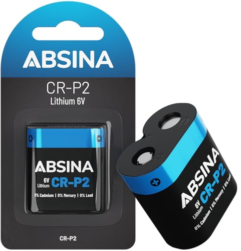ABSINA CR P2 Lithium Battery 6 V - CR-P2 Battery for Dispenser System, Camera, Flash, Motion Sensor & Much More - CRP2 Lithium 6 V Leak-Proof & with Long Shelf Life