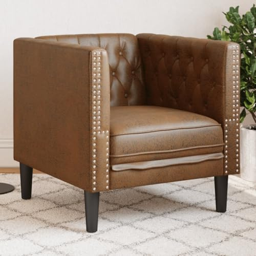 Frdhee Bodensofa, Chesterfield-Sessel Braun Kunstleder in Wildleder-Optik Schlafcouch für Wohnzimmer und Schlafzimmer