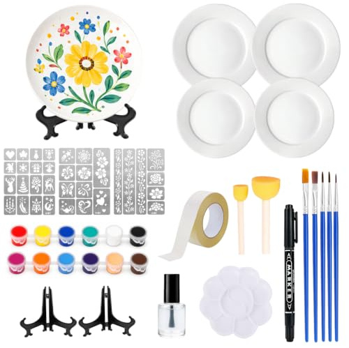 Kit para Pintar Tus Propios Platos de Cerámica, Ceramica para Pintar | Platos de Ceramica para Pintar Set, Incluye Platos Llanos, Pintura Ceramica y Varias Herramientas de Pintura, Fácil de Usar