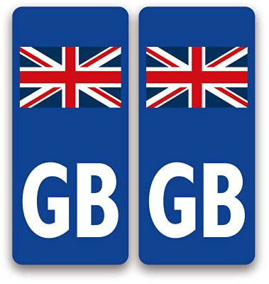 stika.co Pack of 2 Motorcycle GB Flag Self-adhesive Vinyl Sticker for Number Plate, Brexit Alternative Badge, Travel abroad in Europe