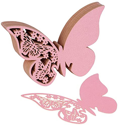 ElecMotive Lot de 100 Papillons 3D Carte de Verre Marque Place Forme de Papillon Ajouré Décoration de Table pour Fêtes Mariage (Rose)