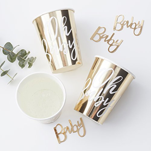 8 Goldene Oh Baby Pappbecher 255ml