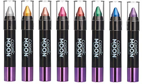 Cosmic Moon - Maquillaje Metálico de Barra de Pintura/Crayón para el Cuerpo y la Cara - 3.5g - ¡Crea fácilmente diseños metálicos como un profesional! - Set de 8 colores