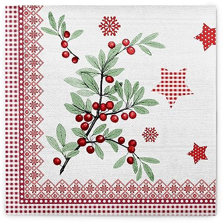 Sovie HORECA Weihnachtsserviette Country Xmas, Linclass® Airlaid, Ilex-Zweige weihnachtliche Servietten stoffähnlich, ideal für Weihnachtsfeiern & die Adventszeit, 40x40 cm, 50 Stück