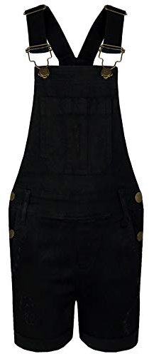 A2Z 4 Kids Girls Shorts Dungaree Denim Ripped Stretch Summer Jeans - Shorts Dungaree D77 Black 7-8