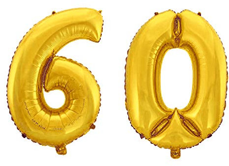 WeAreAwesome Folien-Ballon Luft-Ballon Zahl 60 Gold 60CM XL Aufpusten Geburtstag Jubiläum Jahrestag Feier