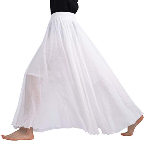 FEOYA Vintage Damen Maxirock Elastische Bund Rock Baumwolle Leinen Faltenrock Festlich Freizeit Langrock