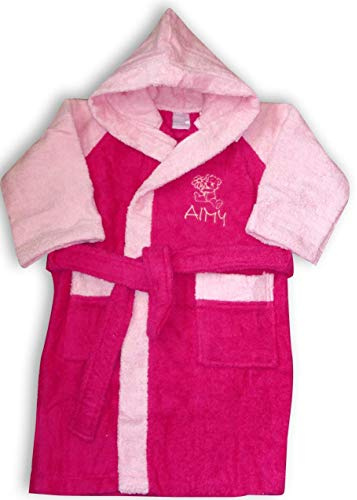 Peignoir de bain personnalisé prénom enfant, rose/fushia taille 12/14ans, cadeau anniversaire, garçon fille