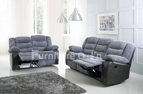 sleepkings Rio Recliner Sofa Set 3+3+2 Grey/Black Cord & Leather Manual Recliner