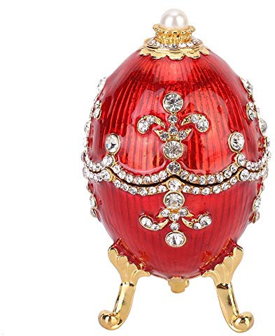 Hakeeta Schmuckkästchen in Fabergé-Ei-Form, handbemalt, mit reichhaltiger Emaille und funkelnden Strasssteinen, einzigartiges Geschenk, Heimdekoration (rot)
