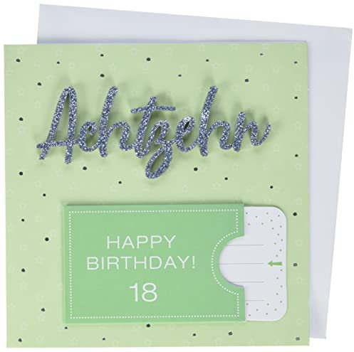 Perleberg hochwertige Geburtstagskarte zum 18. Geburtstag mit Lettering - Karte zum Geburtstag mit Umschlag - schöne Geburtstagskarten 15 x 15 cm - Karte Geburtstag für eine gelungene Überraschung