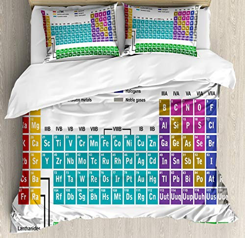 ABAKUHAUS Periodensystem Bettbezug Set für Einzelbetten, Moderne Vibrant, Milbensicher Allergiker geeignet mit Kissenbezug, 200 x 200 cm - 70 x 50 cm, Mehrfarbig