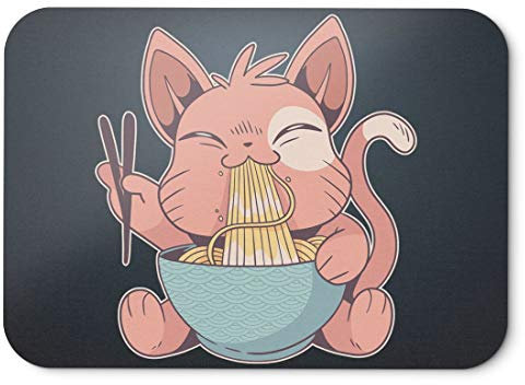 BLAK TEE Cute Anime Cat Eating Ramen Mouse Pad 18 x 22 cm in 3 Colours Black