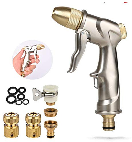 Meiyijia Pistola Spray ad Alta Pressione,100% Metallo,4 modalità di Spruzzo Regolabili,1/2 Ottone Kit di Montaggio TubiFlessibili,per Tubo dell'Acqua, per irrigazione di Superficie del Giardino