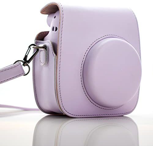 HelloHelio Vintage Protective Case for Fujifilm Instax Mini 11 Instant Camera, Bag with Pocket and Removable Shoulder Strap - Lilac Purple