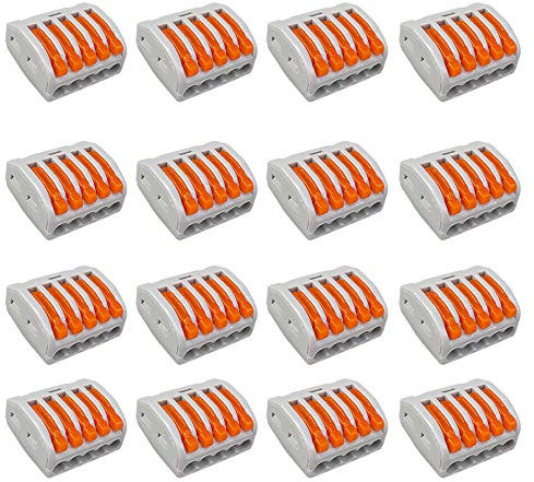 Aiqeer 16 Pcs PCT-215 Lever-Nut Wire Connectors, 5 Ports Conductor Compact Wire Connectors, Cable Clamp Terminal Block Quick Spring Connector
