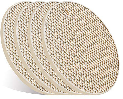 4 Pcs Trivets for Hot Dishes, Kitchen Heat Resistant Silicone Trivet, Extra Thick, Large, Non Slip (3. Beige)