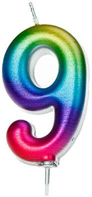 Anniversary House Colourful Rainbow Metallic Candle, Number 9, 9th Birthday Cake Topper, 7 Centimeters, AHC06/9
