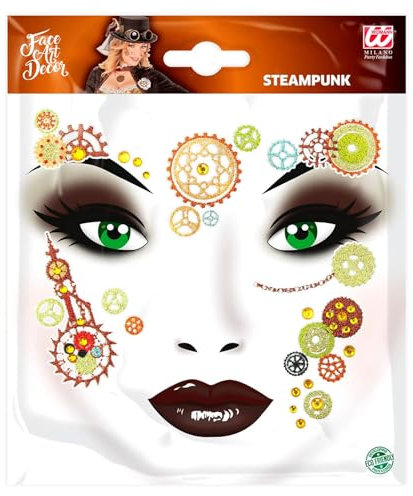 Widmann - Gesicht-Sticker Glitter, Aufkleber für Gesicht und Körper, Glitzer-Sticker, Gesichts Tattoo, Aufkleber, Make-Up, Schminke, Karneval, Halloween, Mottoparty