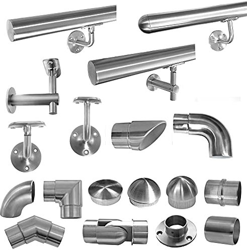 Edelstahl Geländer Handlauf Wand Träger Haltegriff Ø42,4 x 2 mm Einzelteile V2A, Ausführung:180 cm V2A Rohr 42.4x2mm