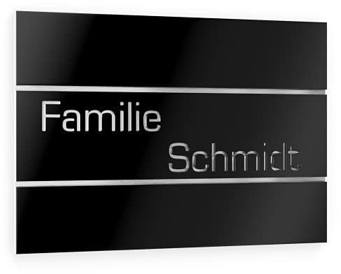 Graviers Design Plaque Numéro de Maison et Nom | Lettres personnalisables | 250 x 175 mm Noir | Acier inoxydable | Fabriqué en Allemagne