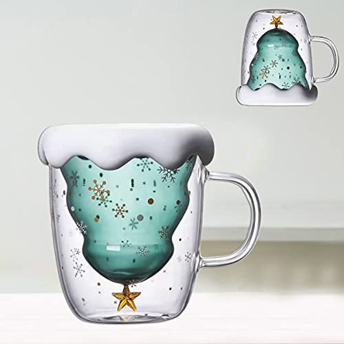 ZEACCT Tazza da Caffè di Natale - Doppia Tazza di Vetro Con Albero e Stella, per Tisana, Latte, Acqua e Colazione - Regalo per Amici