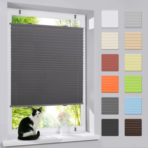 bobodeco Plissee ohne Bohren Klemmfix Faltrollo Jalousie Anthrazit 90x140cm (BxH), Plisseerollo Sichtschutz und Sonnenschutz Blickdicht Easyfix lichtdurchlässig Rollo für Fenster & Tür
