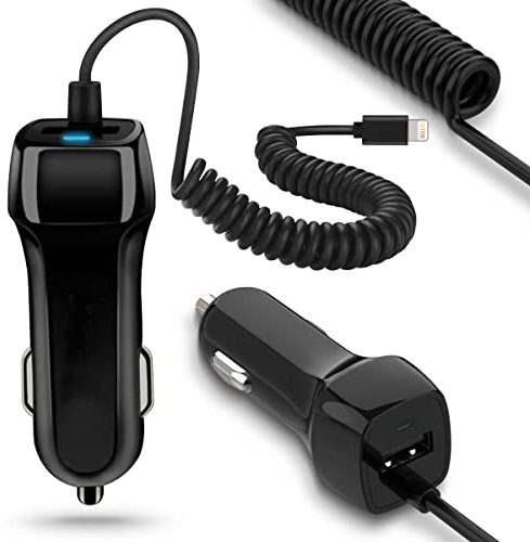 Auto Ladekabel kompatibel mit Apple iPhone SE 2022/2020 / 2016 Kfz Ladegerät Adapter Lade Daten Gerät, Farbe:Schwarz