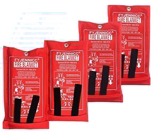 FYJENNICC Fiberglass Fire Blanket with Flame-retardant cotton tapes,39.3×39.3 Inches, 4Pack