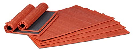 Relaxdays 12 teiliges Tischset, Platzdeckchen aus Bambus, Rutschhemmende Unterseite, Platzset abwischbar, 30 x 45 cm, rot