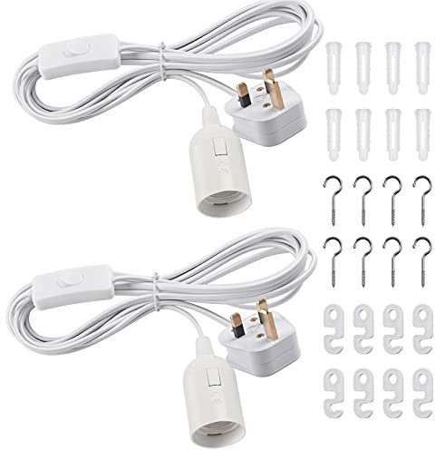 DiCUNO E27 Lampholder, Pendant Light Ceiling Lighting Fitting, Suspended Pendant Light Fitting Kit, White, 4M, 2Packs