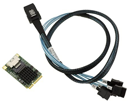 Kalea-INFORMATIQUE Tarjeta controladora Mini PCI Express MiniPCIE 4 Puertos SATA 3.0 6G con chipset Marvell 88SE9215 Interfaz SFF-8087 con Cable suministrado