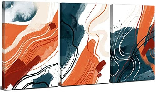 Abstract Canvas Wall Art Orange Wall Art Boho Decor Navy Blue Pictures for Bedroom Walls Neutral Line Marble Posters Prints Modern Watercolor Paintings Framed Artwork Home Decorations 12x16 3Pcs