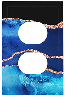 Blue Gold Marble Outlet Covers Duplex 1 Gang Receptacle Wall Plate Decorative Electrical Faceplate Lightswitches for Bedroom Living Room Bathroom Home Decora