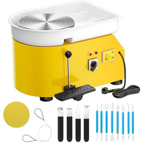 VAYOTOY Tornio per Ceramica, 25CM Macchina da Tornio per Argilla che Forma la Macchina 350W Strumento Elettrico di Argilla fai da te con Pedale e Bacino Staccabile