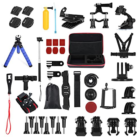 Andoer 48-in-1 Action Camera Accessories Kit Sports Camera Accessories Set Replacement for GoPro Hero 10 9 8 Max 7 6 5 Insta360 Xiaomi YI Action Cameras with Carrying Case