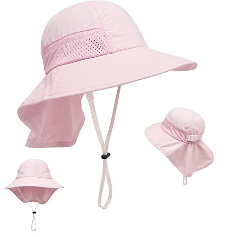 LINSOCLE Baby Sonnenhut Mädchen Jungen Mütze Kinder mit Nackenschutz Baumwolle Atmungsaktiver UV-Schutz UPF 50 Sommerhut Kleinkind Mädchen Faltbar Strandhut für Kinder im Alter von 2–6 Jahren