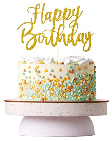VICDUEKG Handmade Glitter Happy Birthday Tortendeko, Kuchen Deko Cake Topper Happy Birthday, Geburtstag Party Dekoration Zubehör (Gold)