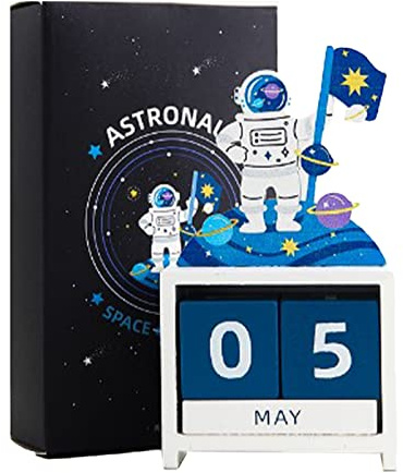 Hölzerne Kalenderblöcke, Hölzerner Ewiger Kalender, Countdown, Monat, Datum, Block, Würfel, Kalender, Niedliche Desktop-Dekoration(Blau)