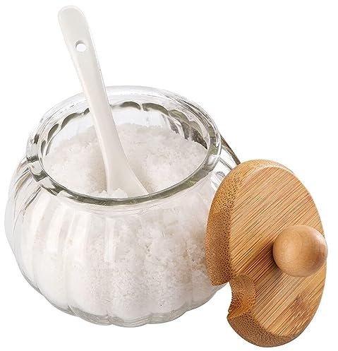 Kichvoe 1set Pumpkin Glass Seasoning Jar with Spoon Airtight Salt Dispenser for Sugar Spices and Condiments for Kitchen Storage and Bars