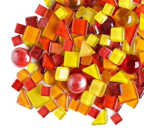 200g Piastrelle Mosaico Vetro di Cristallo, Colori Misti Irregolari Tessere Mosaico Piccoli Pezzi di Vetro, Piastrelle Assortite per Lavori Artigianali,Decorazioni(Rosso e Arancione)