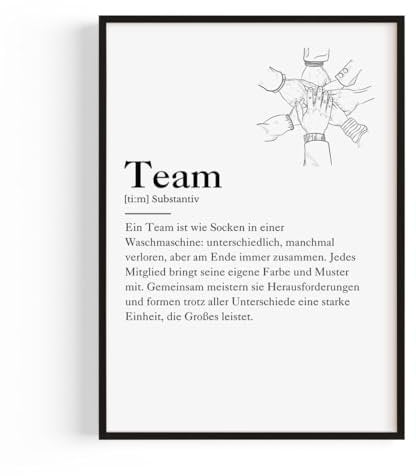 PULSE of HOME Büro Deko – Büro Gadgets & Schreibtisch Deko TeamDefinitionHand A4 (21 x 29,7) – Beliebtes Büro Zubehör & kleine Aufmerksamkeit für Kollegen und Team Geschenk - Mit frei wählbarem Rahmen