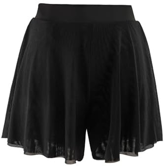 Daydance Kurze Culottes für Teenager und Damen, breite Beine, Ballettröcke, Shorts, 2 Schichten Netzstoff