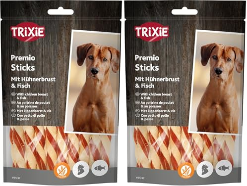 TRIXIE Hundeleckerli Premio Hunde-Chicken Sticks 80g - Premium Leckerlis für Hunde glutenfrei - ohne Getreide & Zucker, schmackhafte Belohnung für Training & Zuhause - 31747 (Packung mit 2)